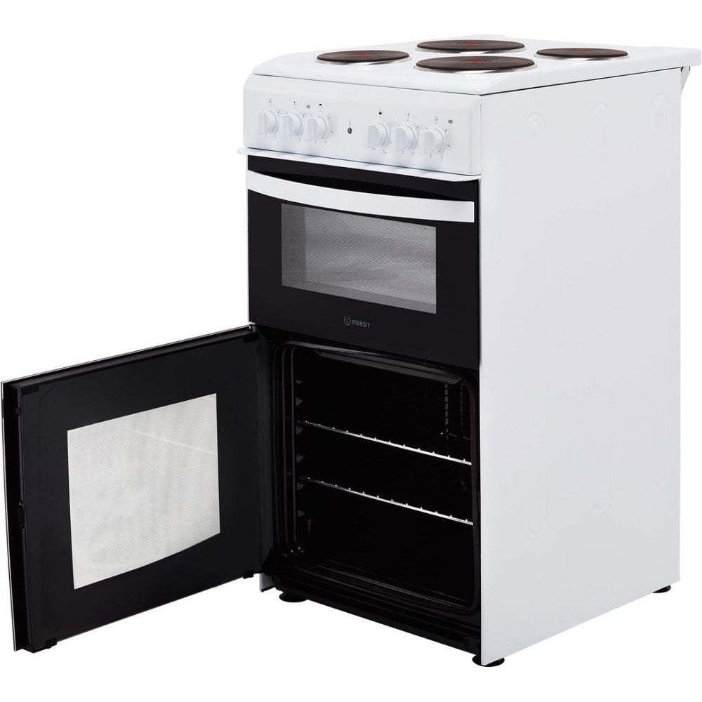 Indesit Cloe ID5E92KMW 50cm Electric Cooker with Solid Plate Hob - White - A Rated - Atlantic Electrics - 39478071263455 
