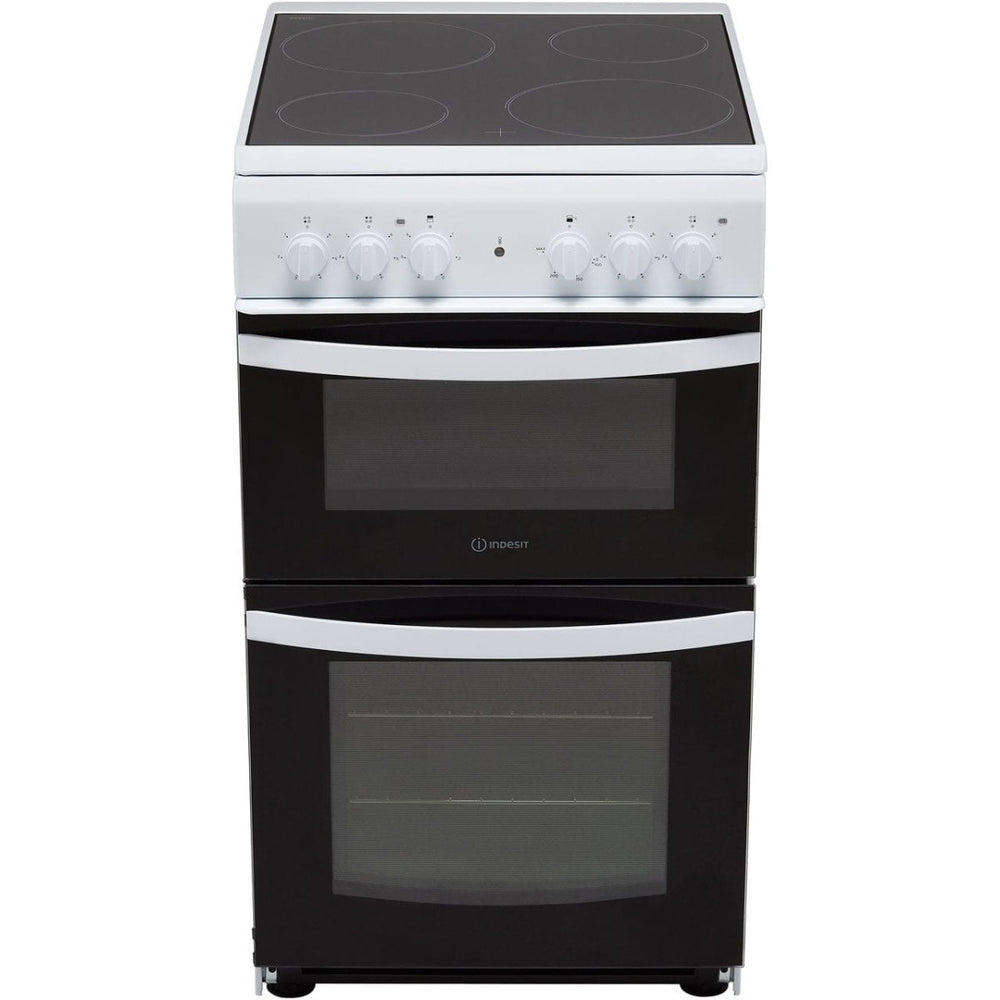 Indesit Cloe ID5V92KMW Twin Cavity Electric Cooker with Ceramic Hob - White - A Rated - Atlantic Electrics - 39478072836319 
