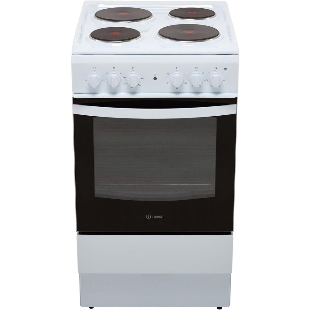 Indesit Cloe IS5E4KHW 50cm Electric Cooker with Solid Plate Hob - White | Atlantic Electrics - 39478073950431 