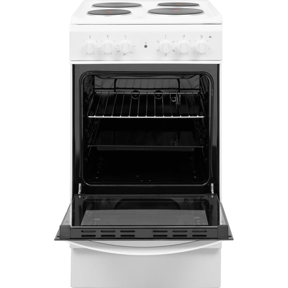 Indesit Cloe IS5E4KHW 50cm Electric Cooker with Solid Plate Hob - White | Atlantic Electrics - 39478073852127 