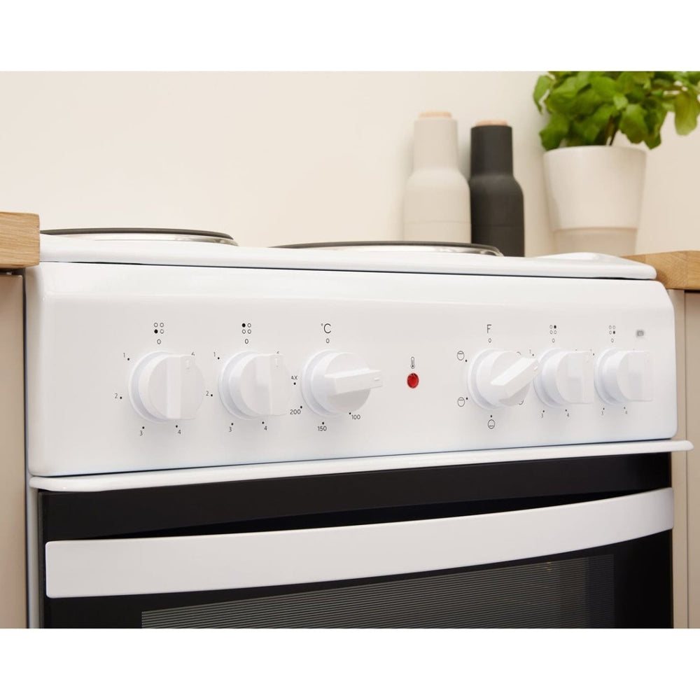Indesit Cloe IS5E4KHW 50cm Electric Cooker with Solid Plate Hob - White | Atlantic Electrics - 39478073721055 