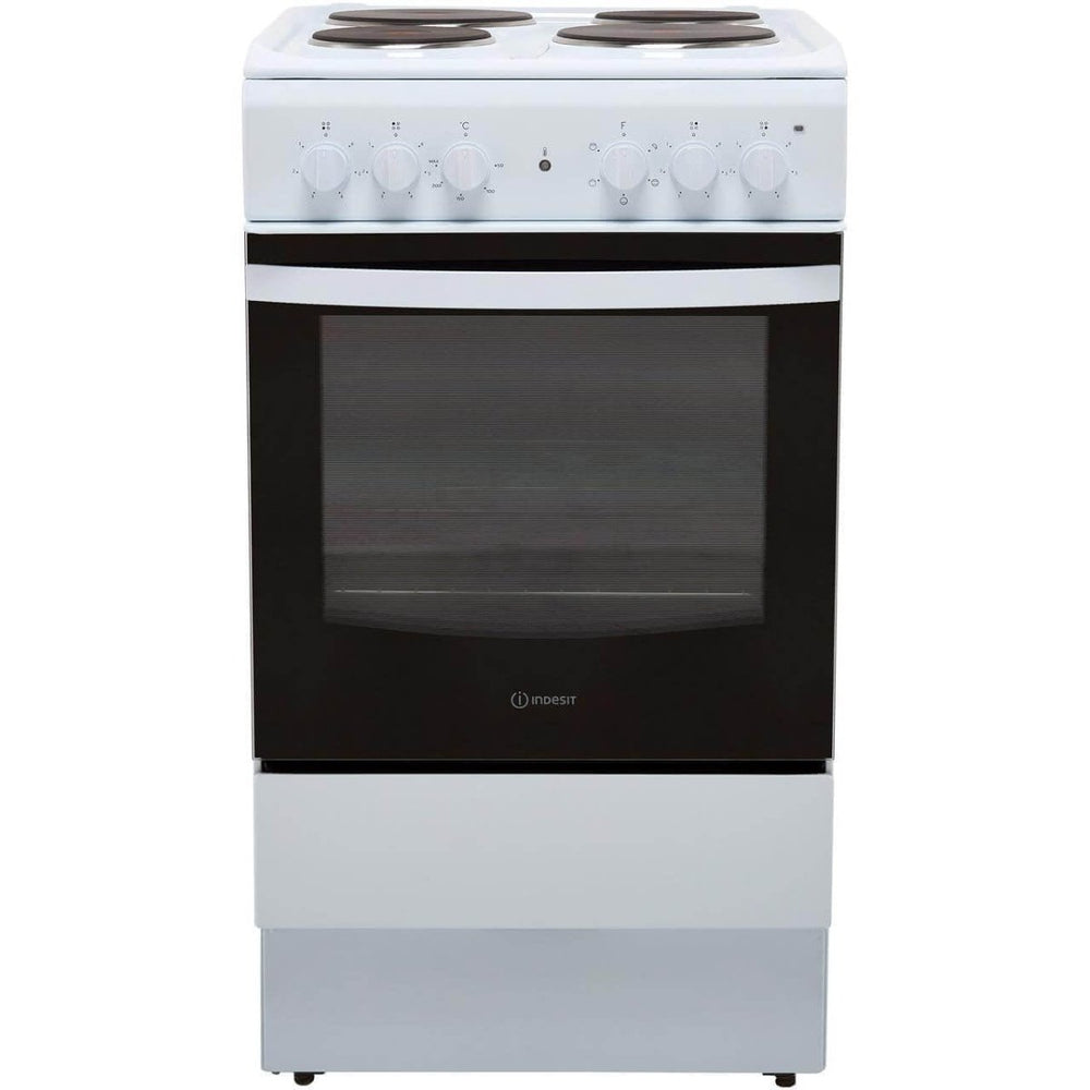 Indesit Cloe IS5E4KHW 50cm Electric Cooker with Solid Plate Hob - White | Atlantic Electrics - 39478073688287 