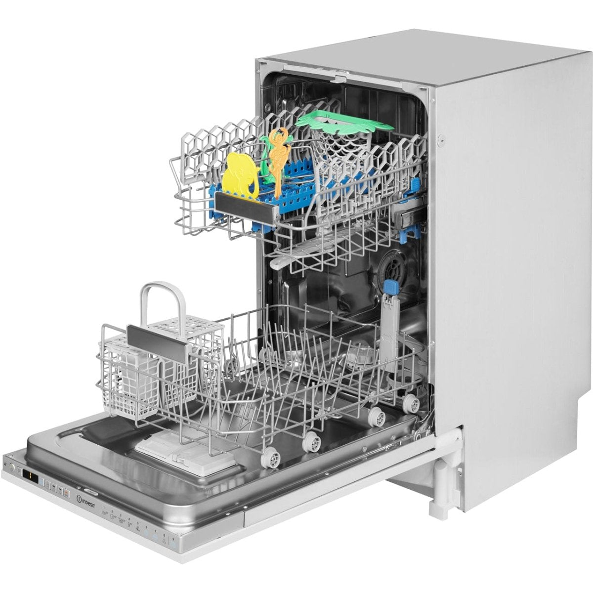 Indesit DSIO3T224EZUK Fully Integrated Slimline Dishwasher - Silver Control Panel with Fixed Door Fixing Kit - A++ Rated | Atlantic Electrics