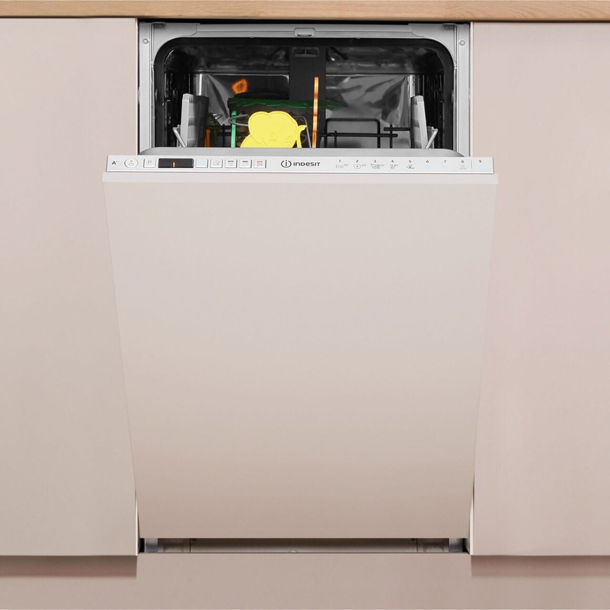 Indesit DSIO3T224EZUK Fully Integrated Slimline Dishwasher - Silver Control Panel with Fixed Door Fixing Kit - A++ Rated | Atlantic Electrics