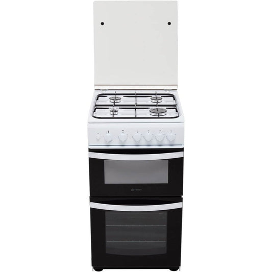 Indesit ID5G00KMWL 50cm Double Cavity Gas Cooker With Lid - White | Atlantic Electrics