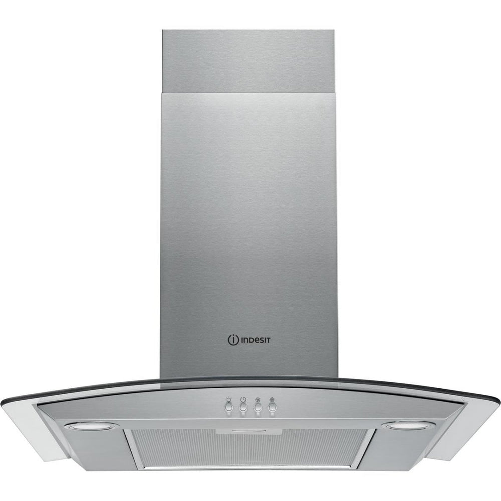 INDESIT IHGC65LMX 60cm Cooker Hood With Curved Glass Canopy - Stainless Steel | Atlantic Electrics - 39478086074591 