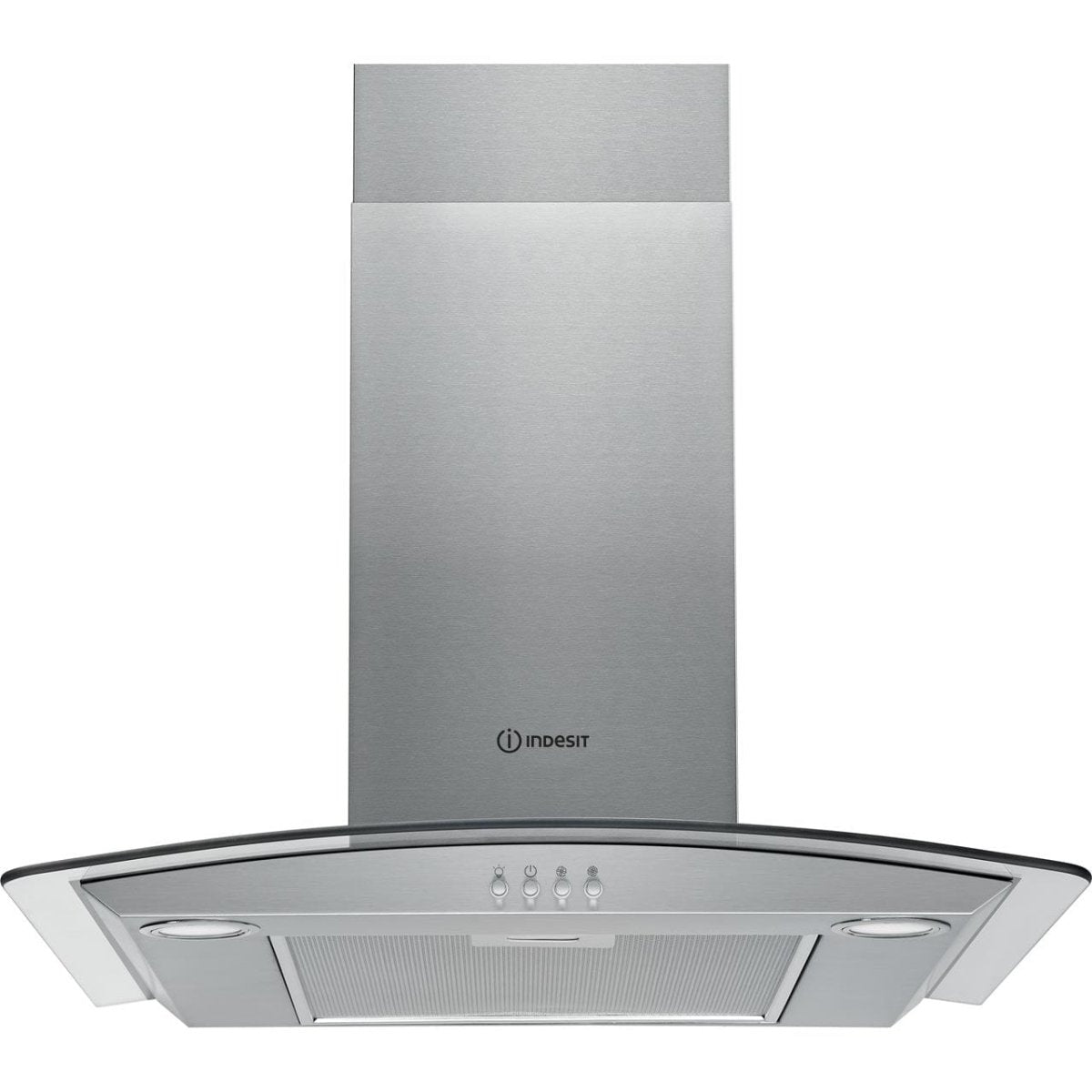 INDESIT IHGC65LMX 60cm Cooker Hood With Curved Glass Canopy - Stainless Steel | Atlantic Electrics