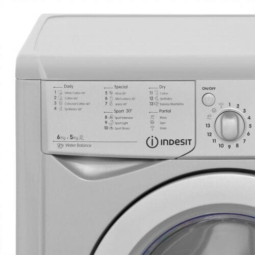Indesit IWDC65125SUKN 6Kg / 5Kg Washer Dryer with 1200 rpm - Silver | Atlantic Electrics - 39478101541087 