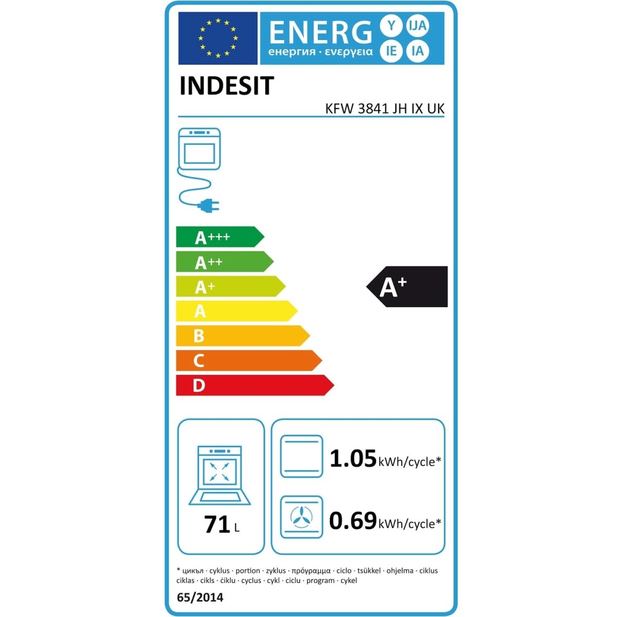 Indesit KFW3841JHIXUK Single Built In Electric Oven Stainless Steel | Atlantic Electrics