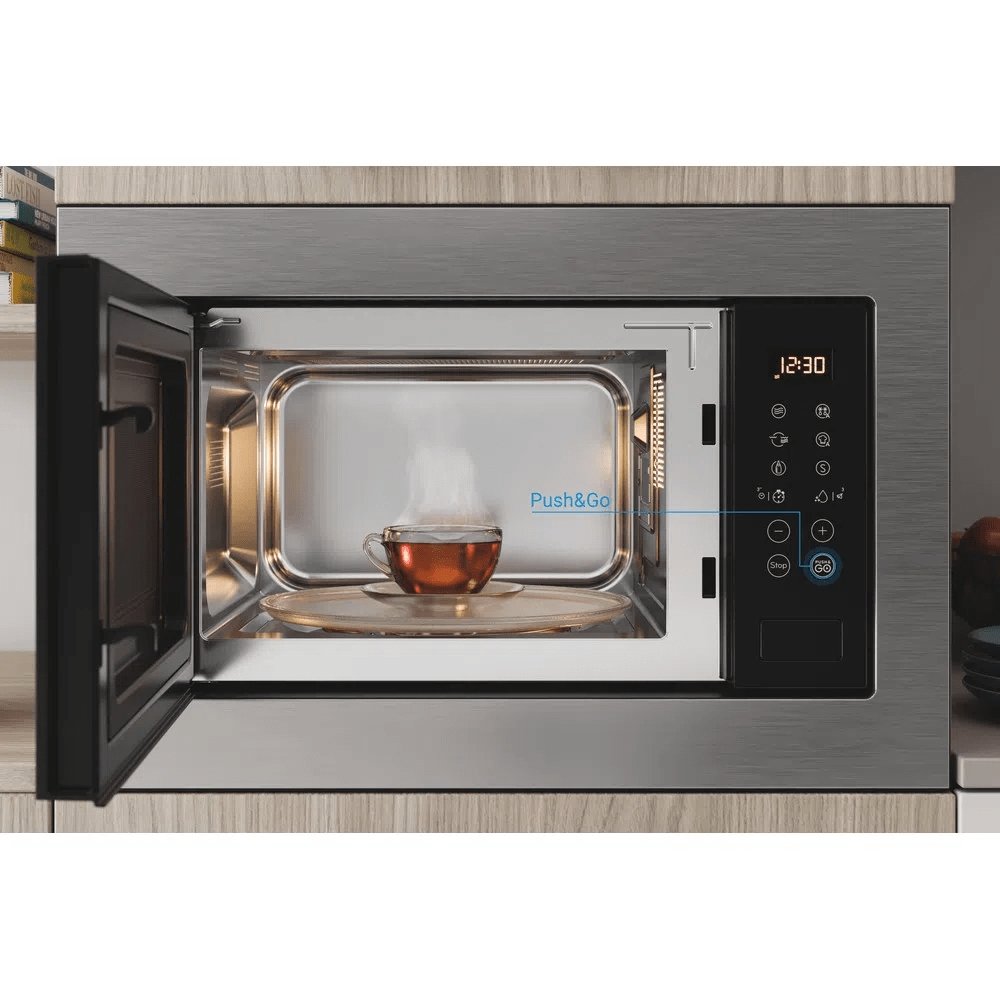 Indesit MWI125GX 25 Litre Built-In Microwave Oven with Grill Function, 59.4cm Wide - Stainless Steel | Atlantic Electrics - 39478104326367 