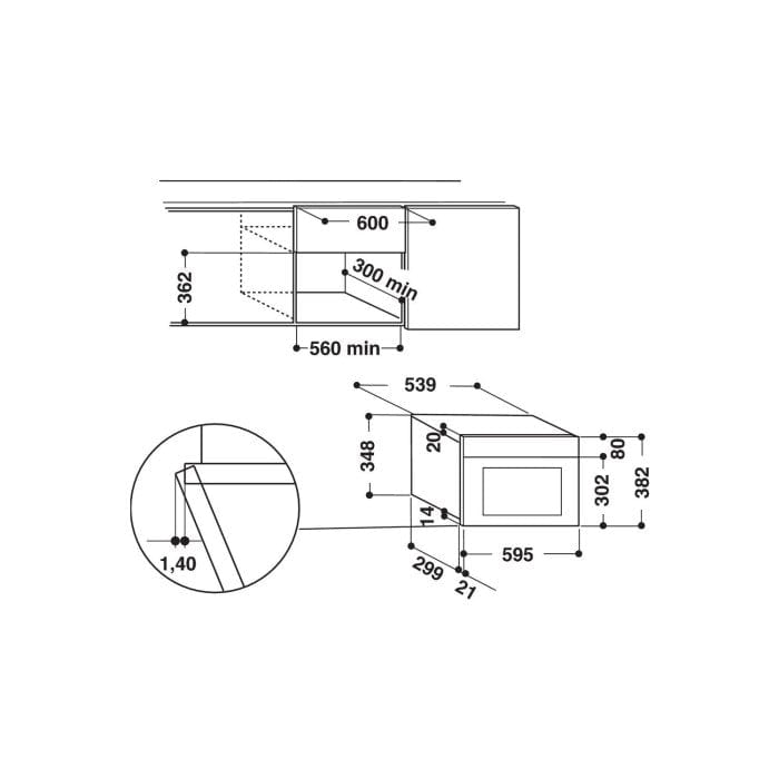 Indesit MWI3213IX Built In Microwave with Grill | Atlantic Electrics