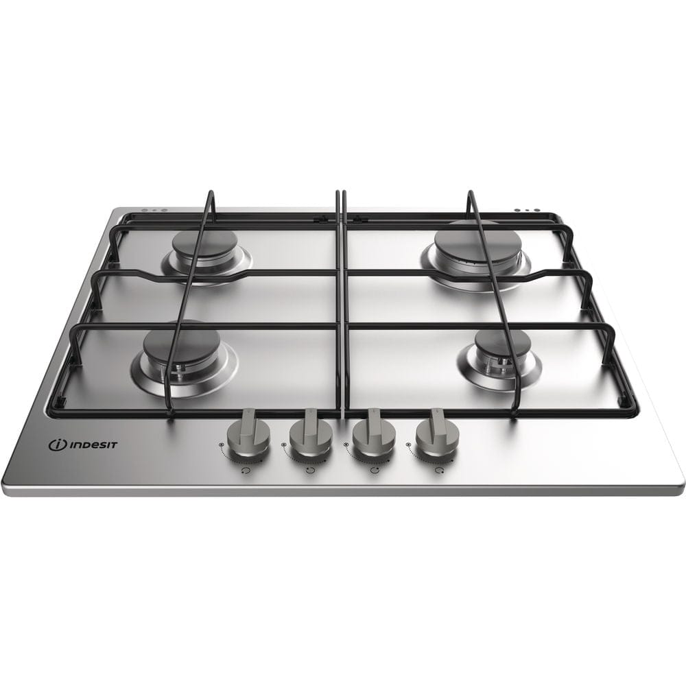 Indesit THA642 IX-I Aria 60cm Four Burner Gas Hob With Enamel Pan Stands - Stainless Steel - Atlantic Electrics - 39478104883423 