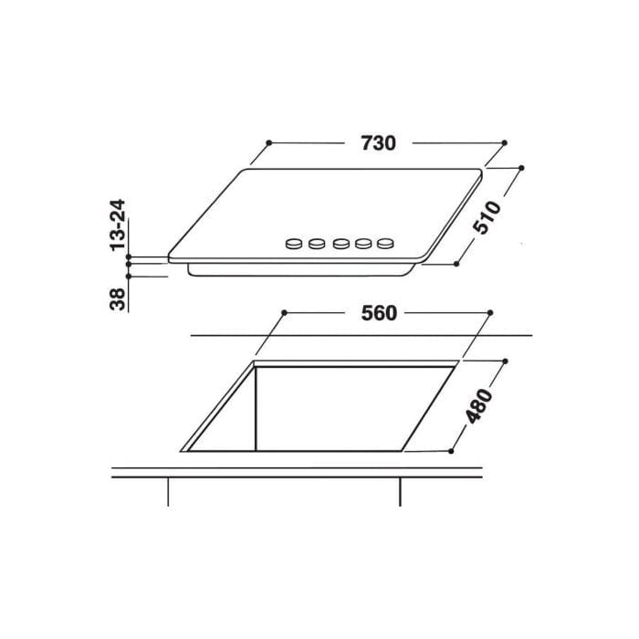 Indesit Aria THP751PIXI Five Burner 75cm Gas Hob - Stainless Steel | Atlantic Electrics - 39478106325215 