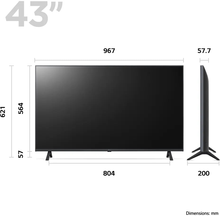 LG 43UR78006LK (2023) LED HDR 4K Ultra HD Smart TV, 43 inch with Freeview Play/Freesat HD, Dark Iron Grey | Atlantic Electrics - 40157517578463 