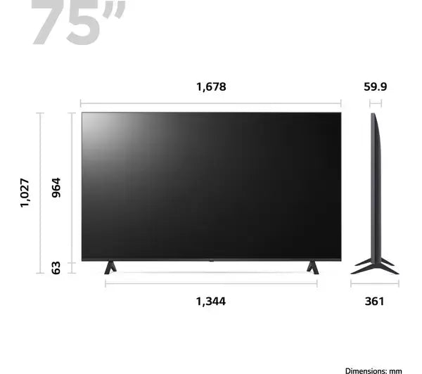 LG 75UR78006LK (2023) LED HDR 4K Ultra HD Smart TV, 75 inch with Freeview Play/Freesat HD - Dark Iron Grey | Atlantic Electrics - 40452197744863 
