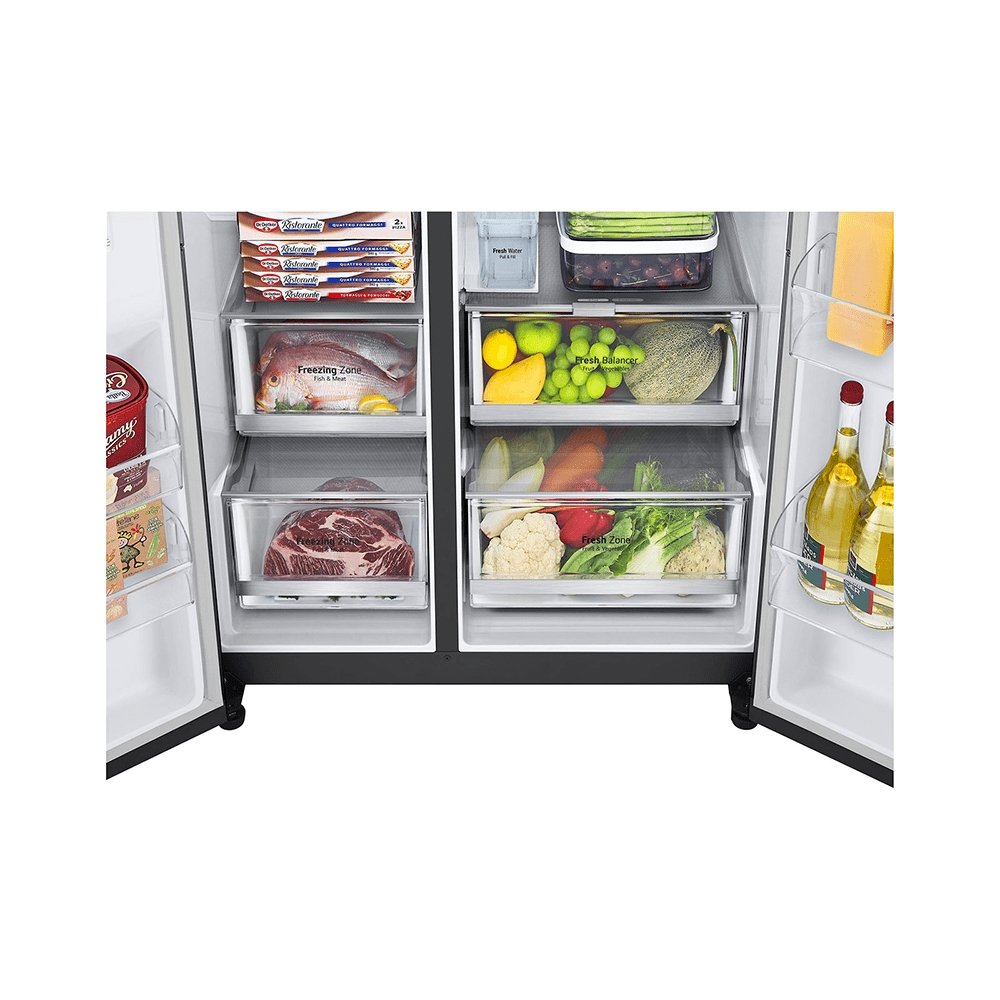 LG GSXV90MCAE 635 Litre Frost Free Plumbed American Style Fridge Freezer, 91.3cm Wide - Matte Black | Atlantic Electrics - 39478158033119 