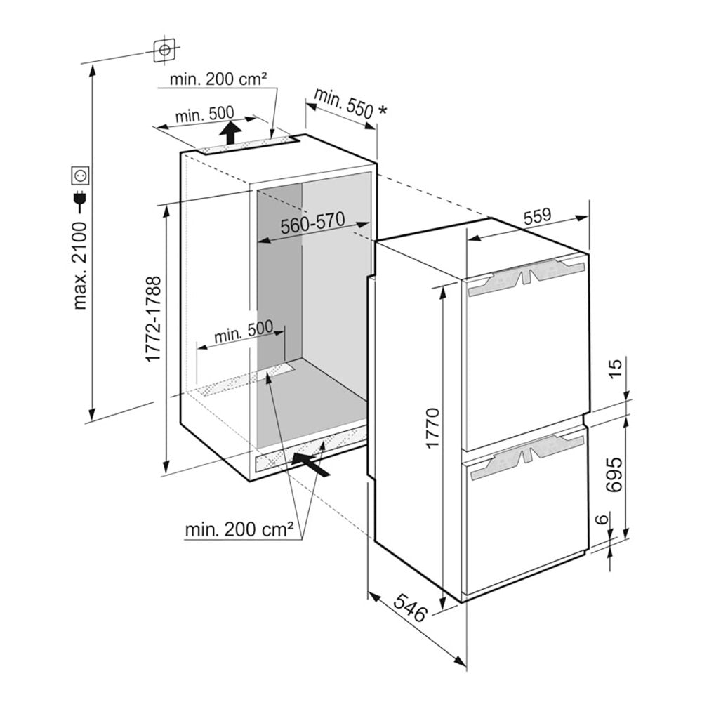 Liebherr SICND5153 Prime 254 Litre Integrated Fridge Freezer with EasyFresh & NoFrost- 56-57cm Wide | Atlantic Electrics - 39478219800799 