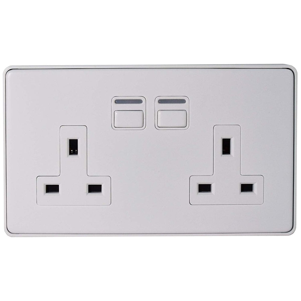 Lightwave L42WH Smart Series Socket, White Metal, 2 Gang - Atlantic Electrics - 40800941932767 