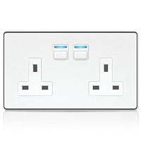 Thumbnail Lightwave L42WH Smart Series Socket, White Metal, 2 Gang - 40800941834463