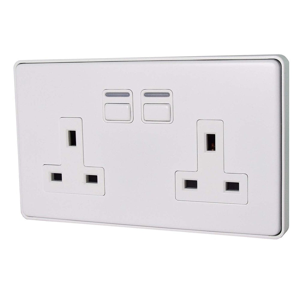 Lightwave L42WH Smart Series Socket, White Metal, 2 Gang - Atlantic Electrics - 40800941867231 