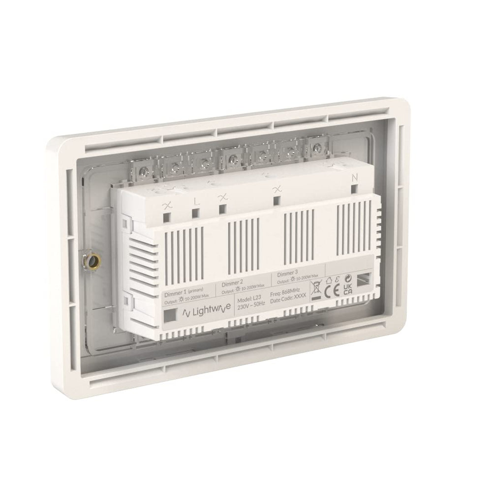 Lightwave LP23MK2 Smart Dimmer with Energy Monitoring, 3 Gang, White Works with Alexa, Google Assistant, HomeKit. iOS & Android Compatible - Atlantic Electrics - 39478242967775 