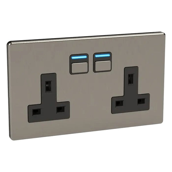Lightwave LP42MK2 Smart Socket 2 gang, 3000 W, 230 V, Stainless Steel ...