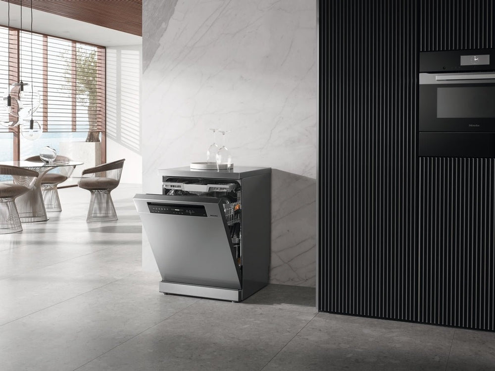 Miele G7410SC AutoDos Freestanding Full Size Dishwasher - Clean Steel | Atlantic Electrics - 41331924533471 