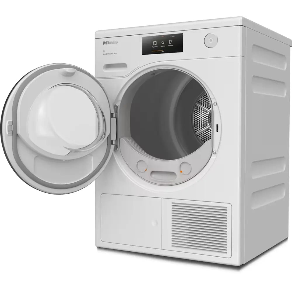 Miele TCR780WP T1 9Kg Heat Pump Dryer, Miele@home, SteamFinish & EcoDry, 59.6cm Wide - Lotus White | Atlantic Electrics - 41602946171103 