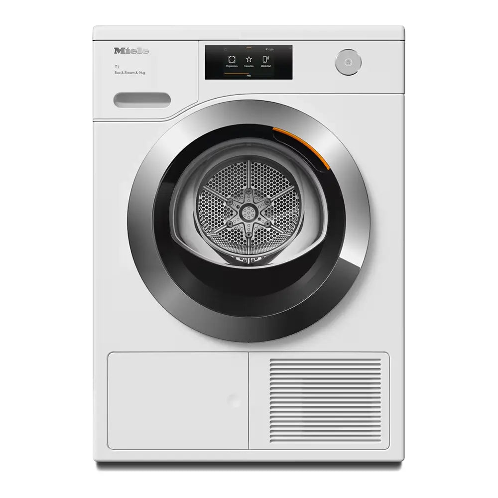 Miele TCR780WP T1 9Kg Heat Pump Dryer, Miele@home, SteamFinish & EcoDry, 59.6cm Wide - Lotus White | Atlantic Electrics