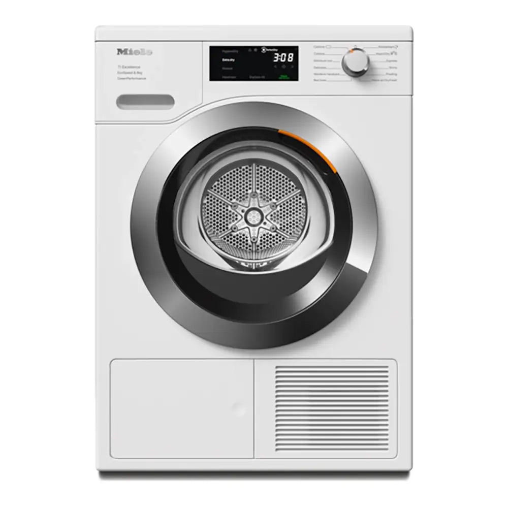 Miele TEF765WP 8kg T1 Freestanding Heat Pump Dryer with EcoSpeed and DryCare 40, 59.6cm Wide - Lotus White | Atlantic Electrics - 40157535600863 