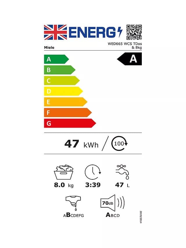 Miele WED665 Freestanding Washing Machine, 8kg Load, 1400rpm Spin, White | Atlantic Electrics