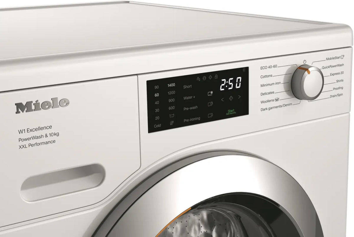 Miele WEK365 WCS QuickPowerWash 10Kg Washing Machine, 1400 Spin - White | Atlantic Electrics