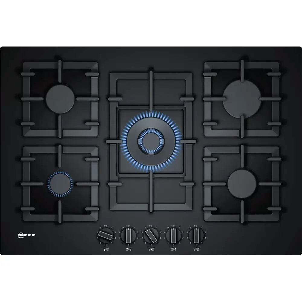 NEFF T27CS59S0 Gas Hob, 5 Burner, 75.2cm Wide - Tempered Glass, Black | Atlantic Electrics