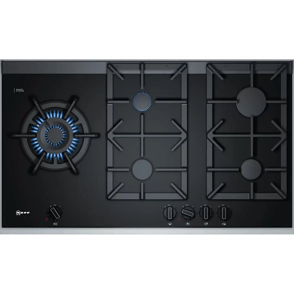 NEFF T29TA79N0 N90 Gas Hob, 5 Zones, Wok Burner, 91.8cm Wide - Ceramic, Black | Atlantic Electrics - 40157536452831 