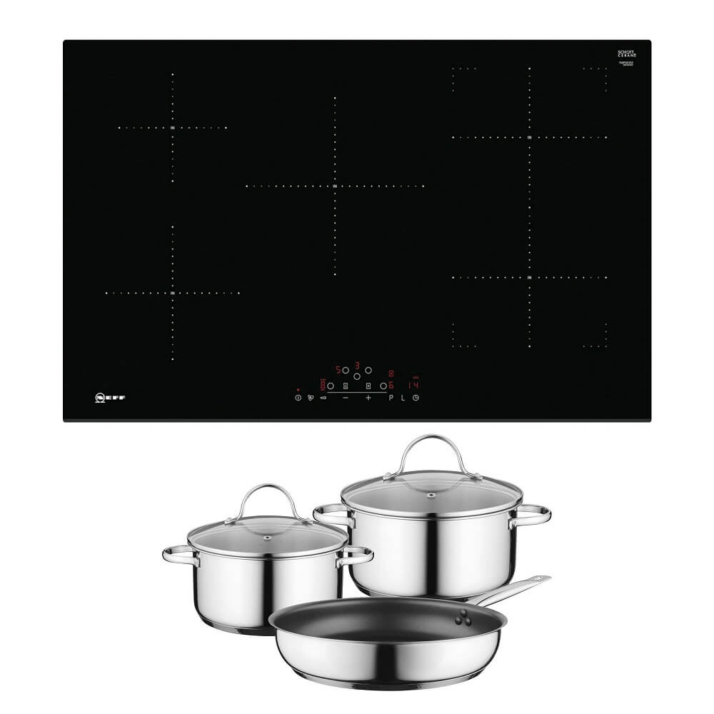 Neff T48FD23X2KIT 80cm Induction Hob with CombiZone - Black (Free Pan Set) | Atlantic Electrics - 39478293856479 