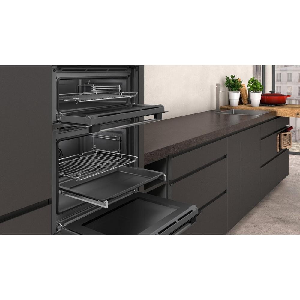Neff U1ACE2HG0B 59.4cm Built In Electric Double Oven Black with Graphite Trim | Atlantic Electrics - 39478294216927 