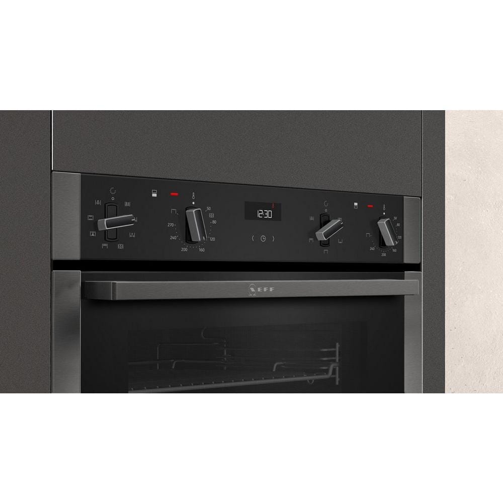 Neff U1ACE2HG0B 59.4cm Built In Electric Double Oven Black with Graphite Trim | Atlantic Electrics - 39478294315231 