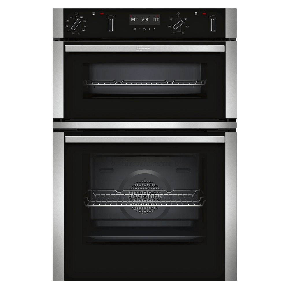 NEFF U2ACM7HN0B Built-In Electric Double Oven, 34 Litre Top Oven, 71 Litre Main Oven Stainless Steel - Atlantic Electrics - 39478293397727 