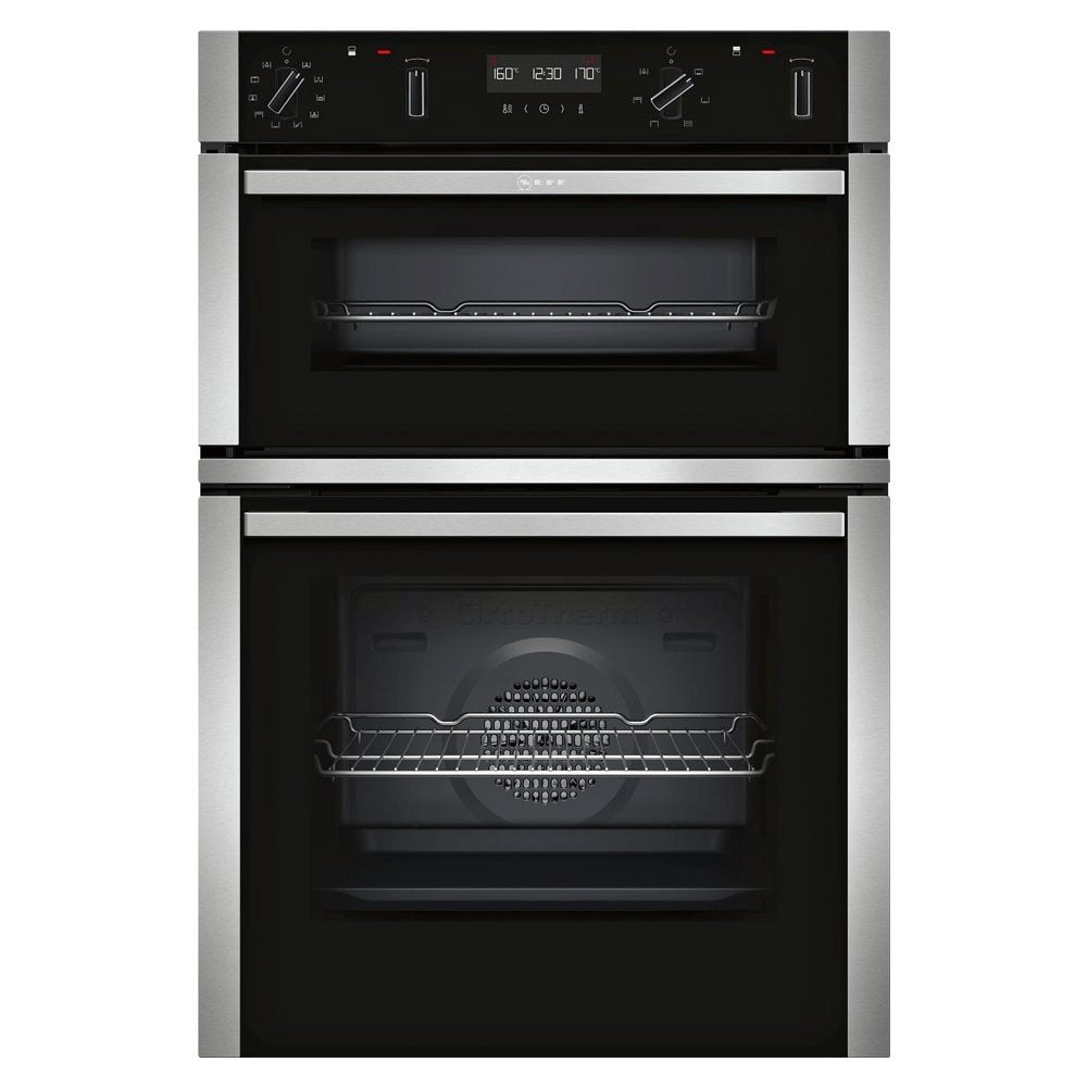 NEFF U2ACM7HN0B Built-In Electric Double Oven, 34 Litre Top Oven, 71 Litre Main Oven Stainless Steel | Atlantic Electrics - 39478293397727 