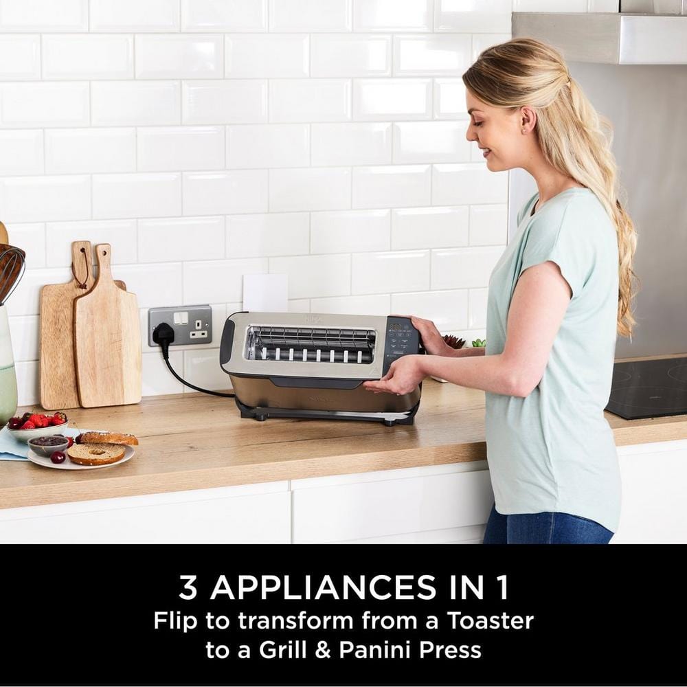 Ninja Foodi ST202UK 3-in-1 2-Slice Toaster, Grill and Panini Press - Stainless Steel | Atlantic Electrics