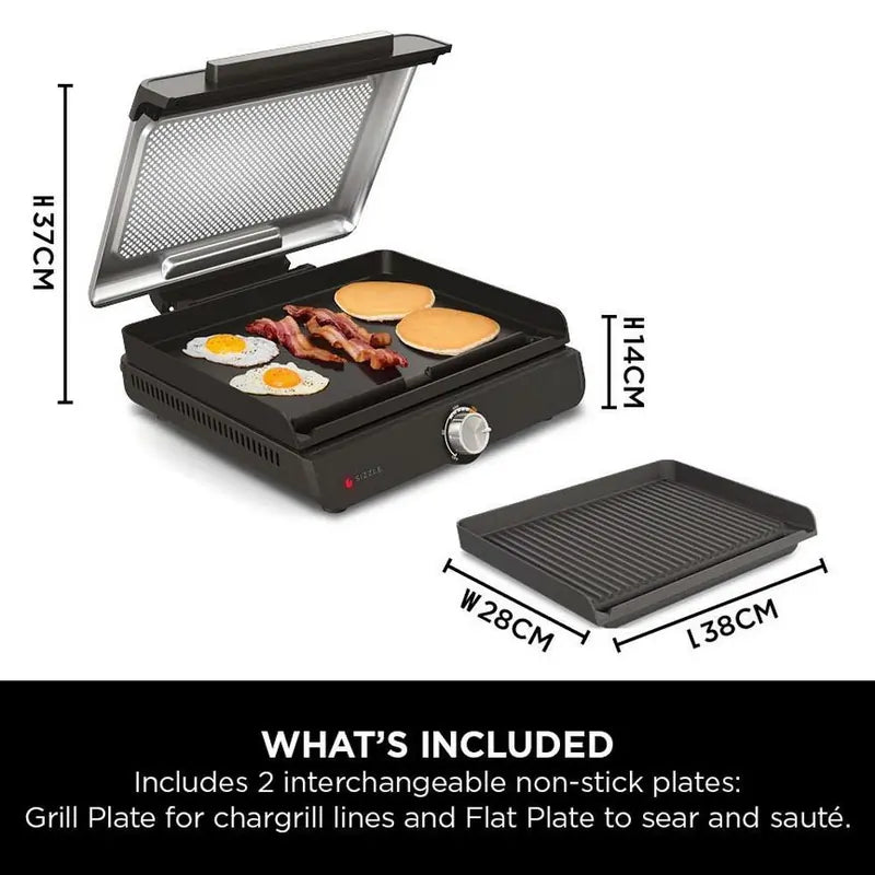 Ninja GR101UK Sizzle Grill & Flat Plate - Black | Atlantic Electrics - 41385517449439 