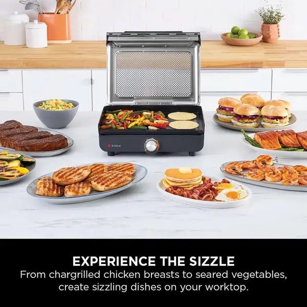 Ninja GR101UK Sizzle Grill & Flat Plate - Black | Atlantic Electrics