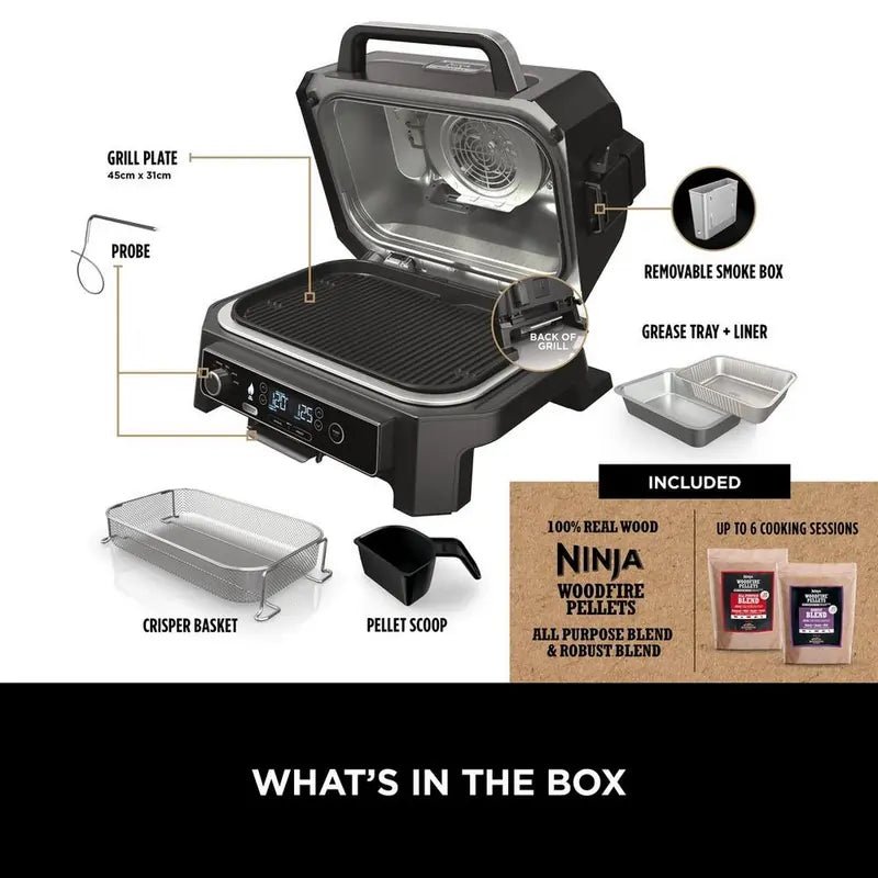Ninja OG850UK Woodfire Pro XL Electric BBQ Grill & Smoker - Black/Grey - Atlantic Electrics