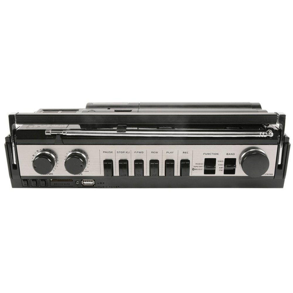 QTX ACE 120206 Retro Radio Cassette Player With Bluetooth, SD, USB & MP3 Playback - Silver - Atlantic Electrics - 39478321742047 