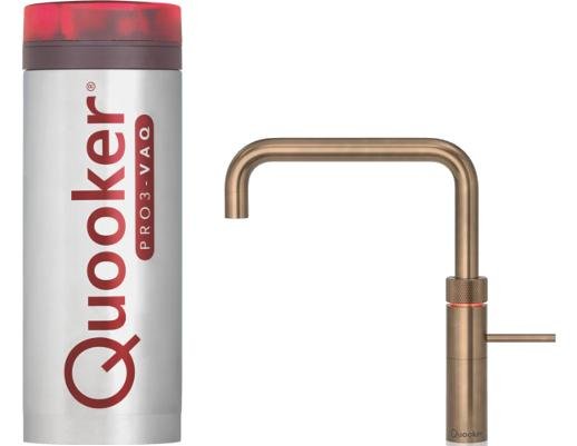 Quooker 3 in 1 PRO3 Fusion Square Patinated Brass Boiling Water Tap with 3 Liter Tank - Atlantic Electrics - 41484420284639 