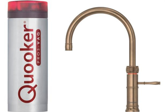 Quooker Classic Fusion Round PRO3 Patinated Brass 3 in 1 Boiling Water Tap with 3 Liters Tank | Atlantic Electrics