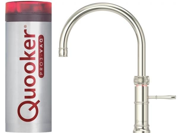 Quooker Classic Fusion Round PRO3 Nickel 3 in 1 Boiling Water Tap with 3 Liters Tank | Atlantic Electrics - 41576613019871 