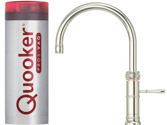 Quooker Classic Fusion Round PRO3 Nickel 3 in 1 Boiling Water Tap with 3 Liters Tank | Atlantic Electrics