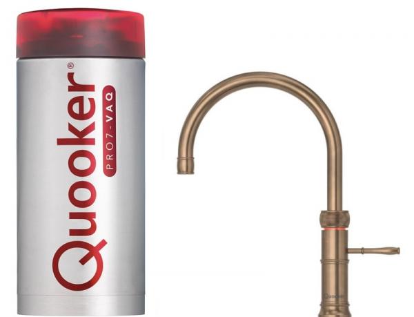 Quooker Classic Fusion Round PRO7 Patinated Brass 3 in 1 Boiling Water Tap with 7 Liters Tank | Atlantic Electrics