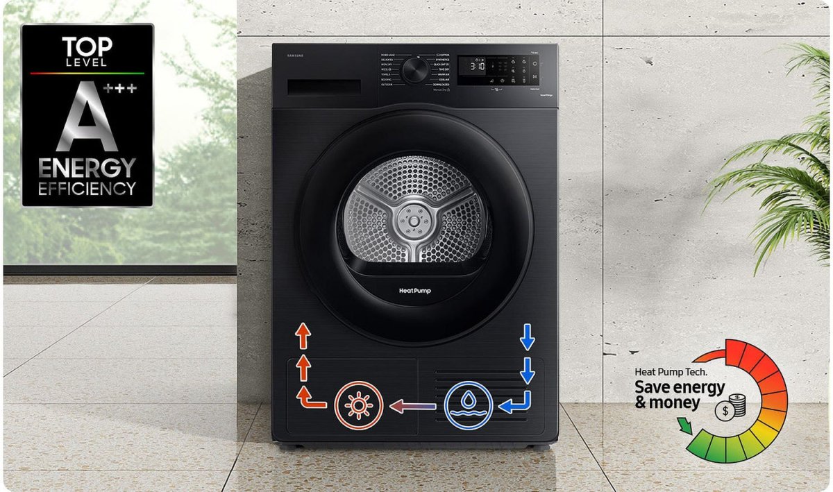 Samsung DV90CGC0A0AB 9Kg Heat Pump Tumble Dryer OptimalDry™ Wifi Connected - Black | Atlantic Electrics